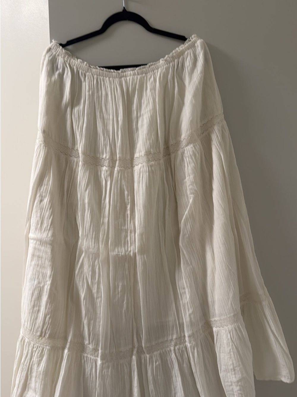 Aerie Bohemian Tiered White Maxi Skirt